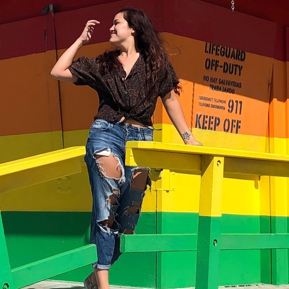 Greylin Navy and Mustard Printed Silk Blouse Size Small - Picture 5 of 5